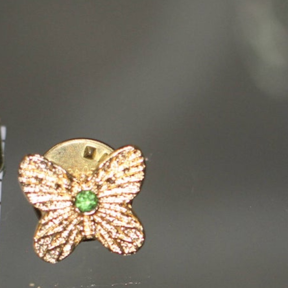 Butterfly Brooch with Green Stone